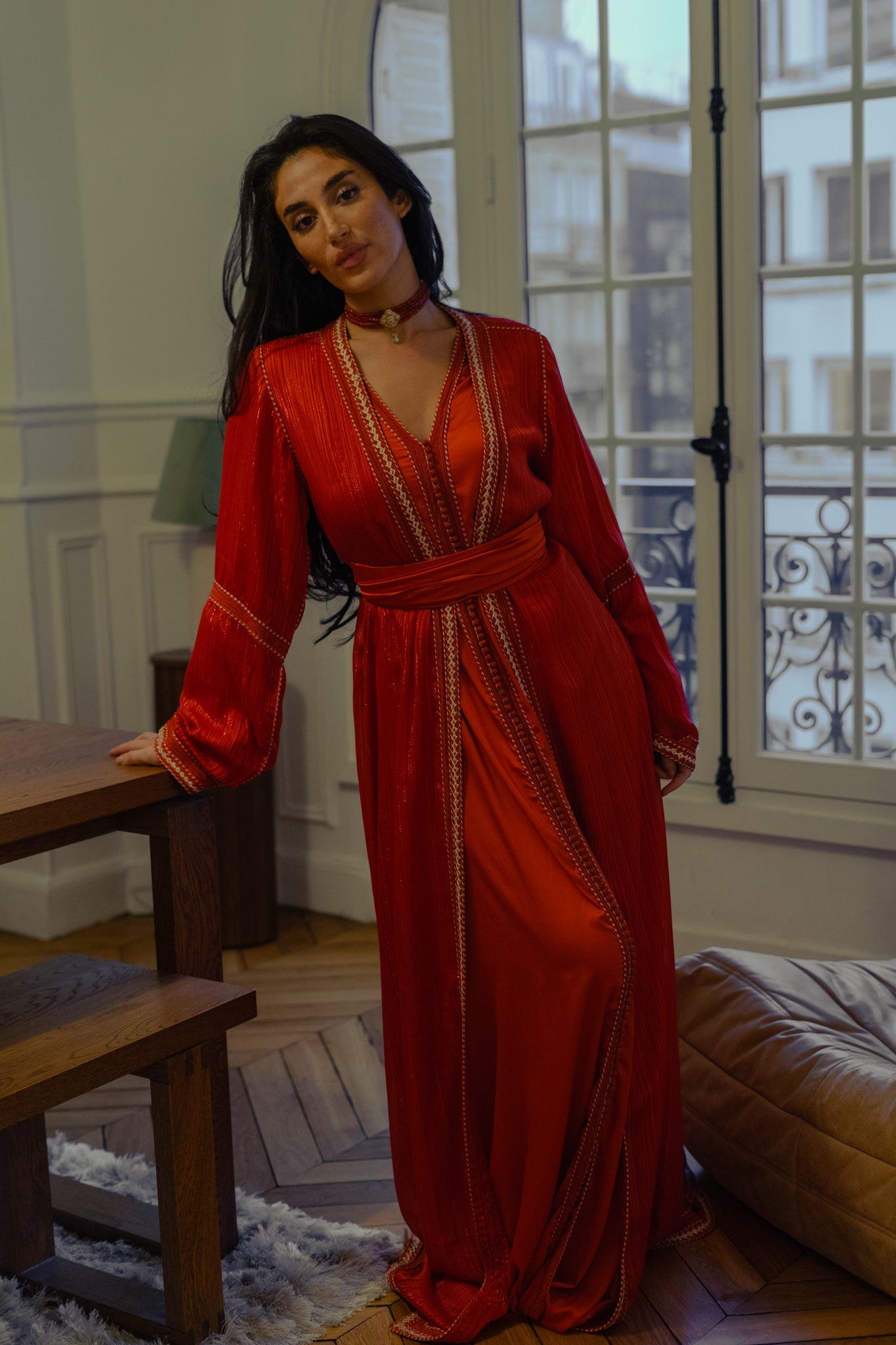 Emirah | Takchita mousseline rouge vibrant