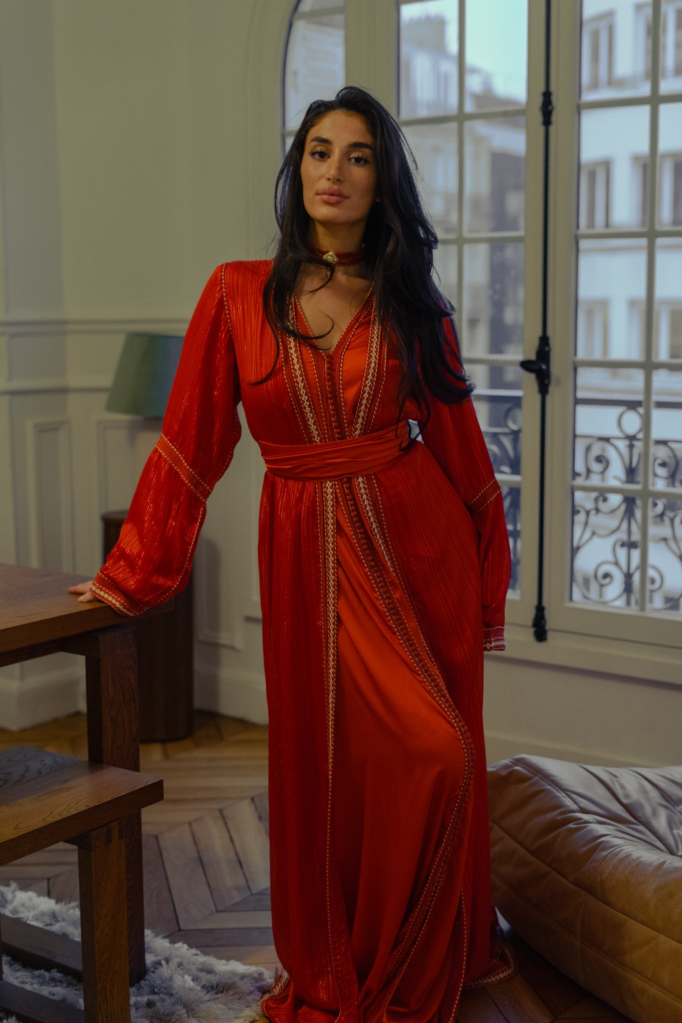 Emirah | Takchita mousseline rouge vibrant